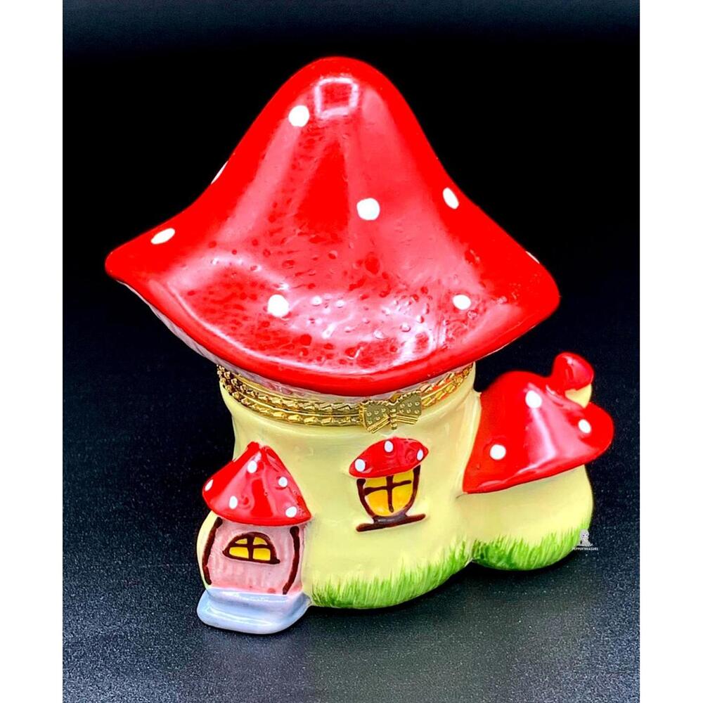 Mushroom House Trinket Box Cottagecore Fairy Garden Decor Red Toadstool Figurine